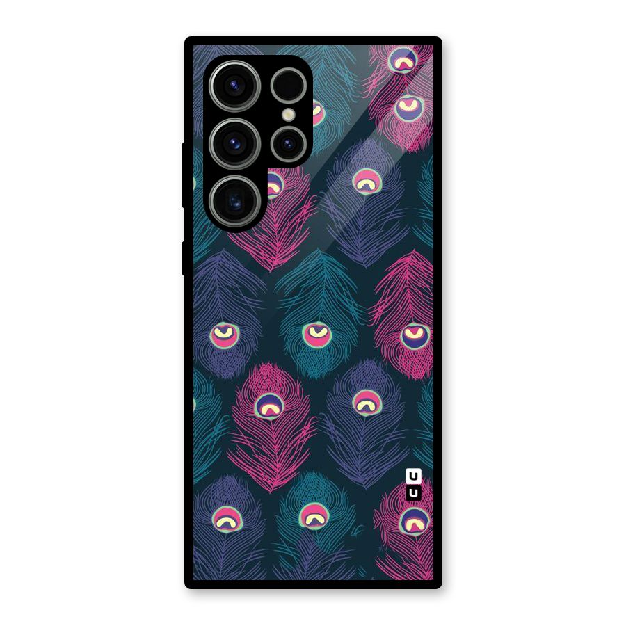 Feathers Patterns Glass Back Case for Galaxy S23 Ultra