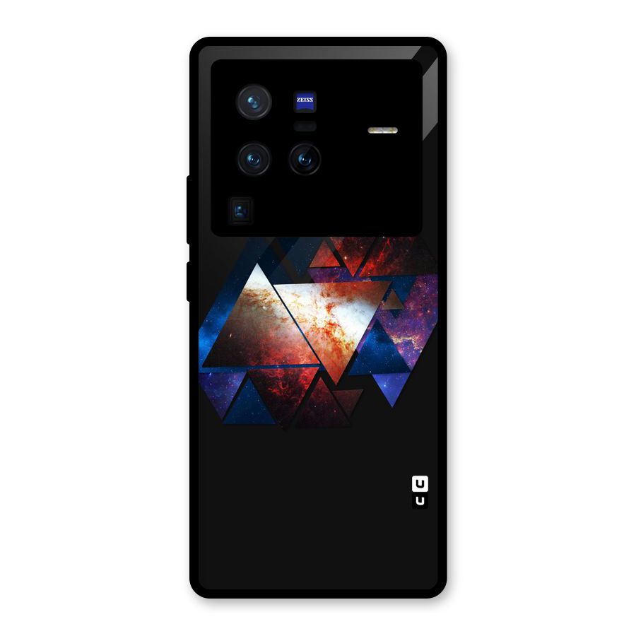 Fire Galaxy Triangles Glass Back Case for Vivo X80 Pro