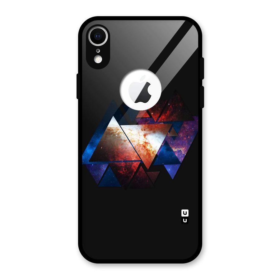 Fire Galaxy Triangles Glass Back Case for iPhone XR Logo Cut