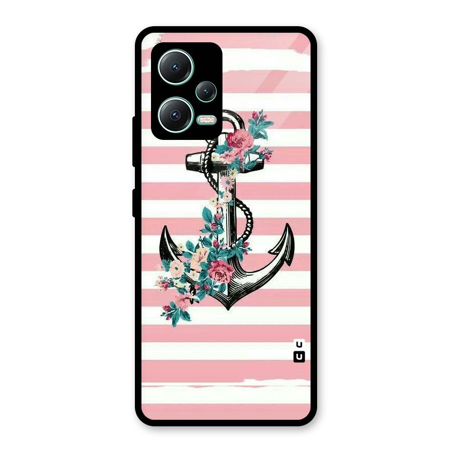 Floral Anchor Glass Back Case for Redmi Note 12 5G