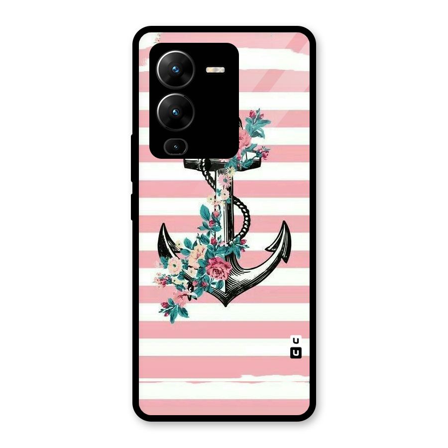 Floral Anchor Glass Back Case for Vivo V25 Pro