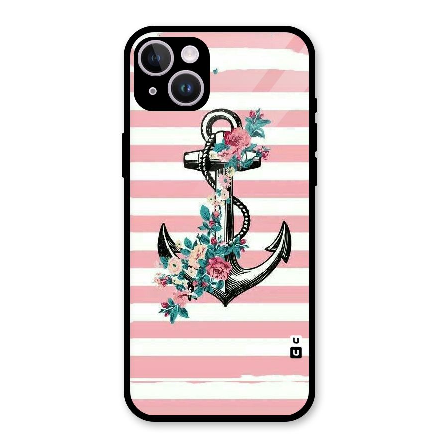 Floral Anchor Glass Back Case for iPhone 14 Plus