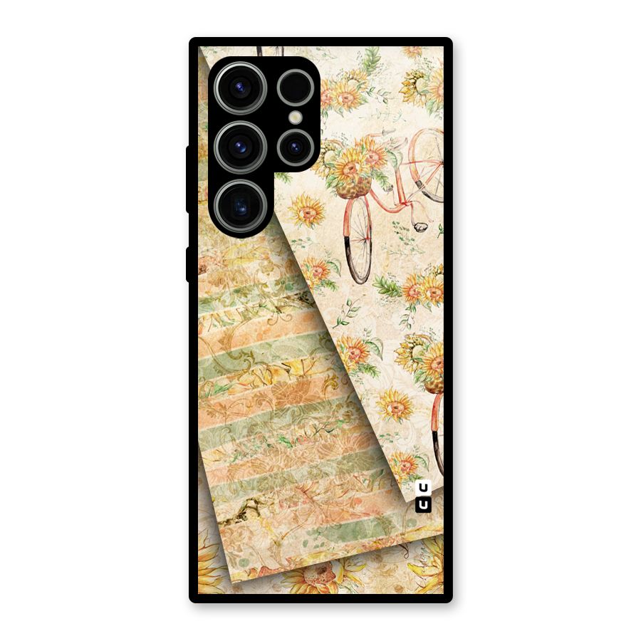 Floral Bicycle Glass Back Case for Galaxy S23 Ultra
