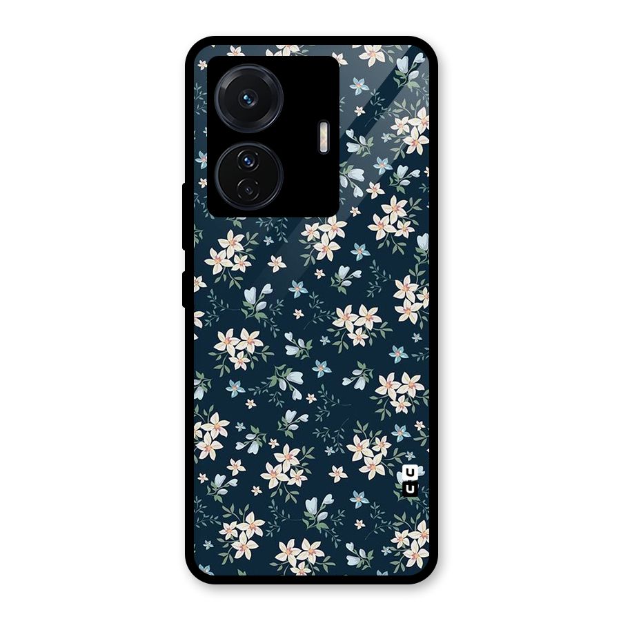 Floral Blue Bloom Glass Back Case for Vivo T1 Pro