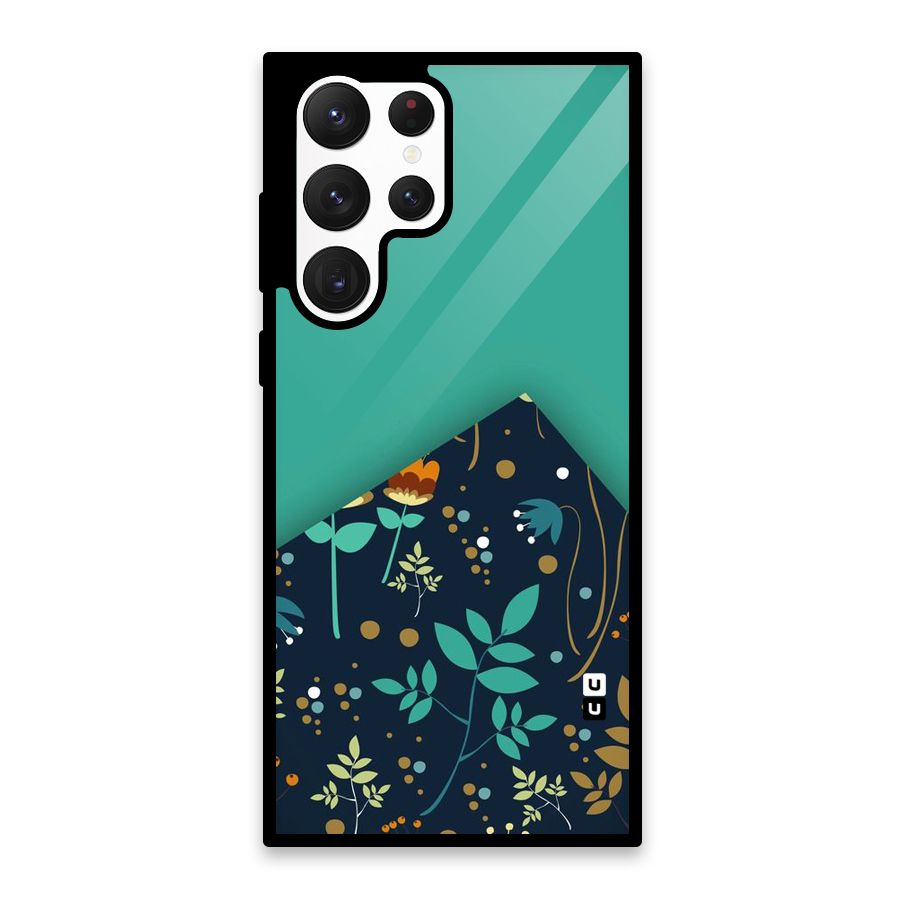 Floral Corner Glass Back Case for Galaxy S22 Ultra 5G