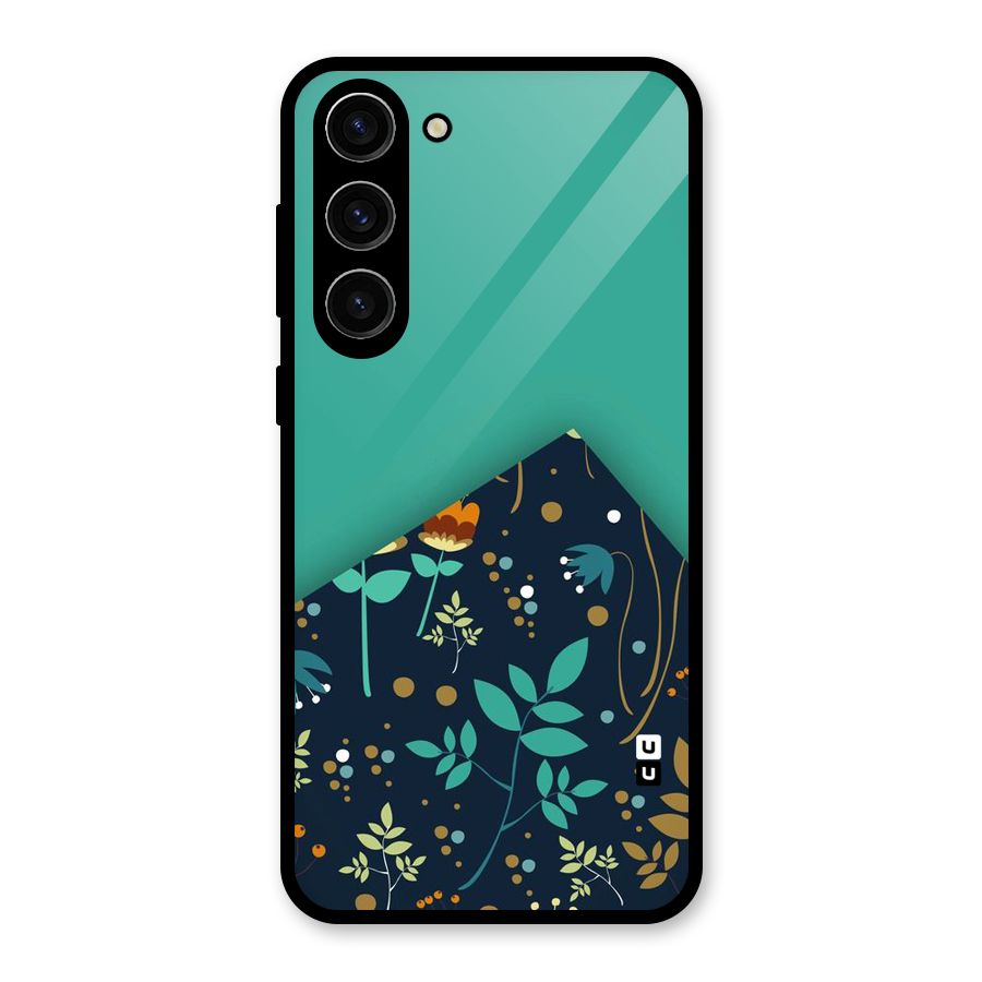 Floral Corner Glass Back Case for Galaxy S23 Plus