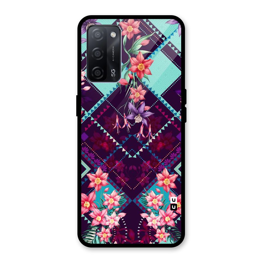 Floral Diamonds Glass Back Case for Oppo A53s 5G