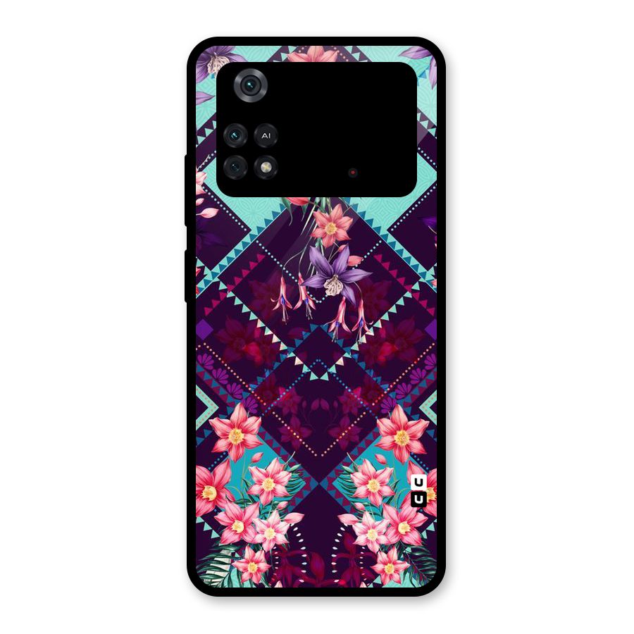 Floral Diamonds Glass Back Case for Poco M4 Pro 4G