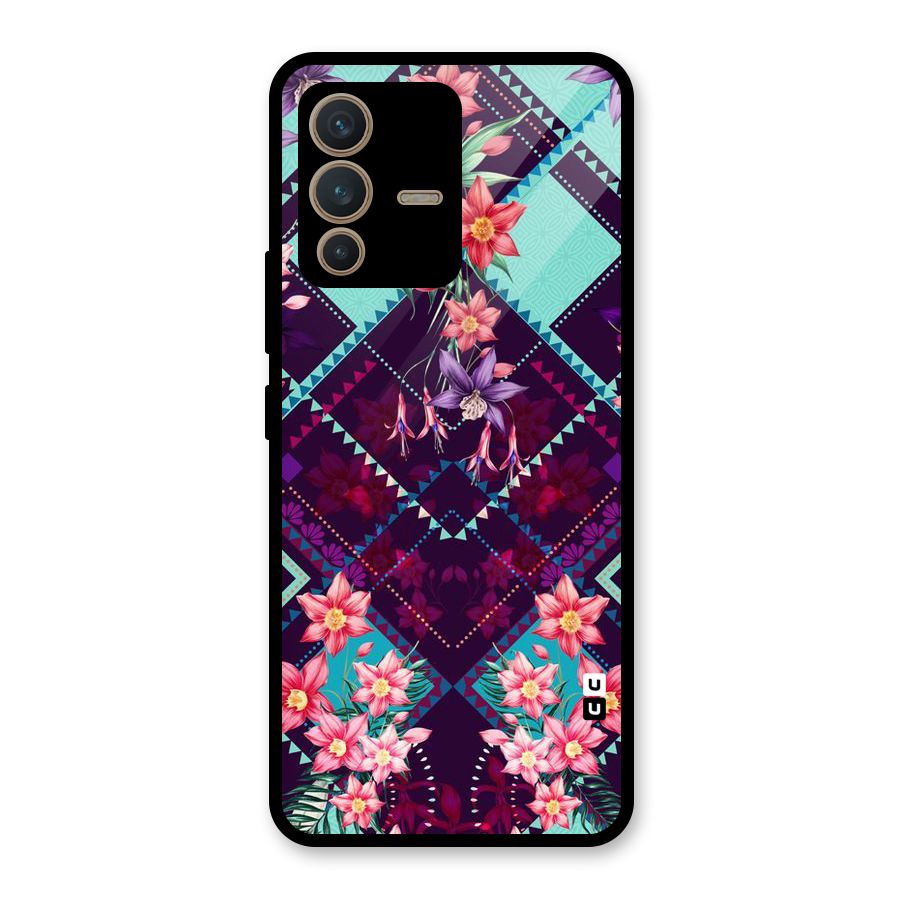 Floral Diamonds Glass Back Case for Vivo V23 5G