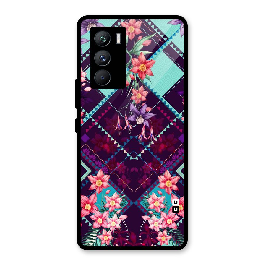Floral Diamonds Glass Back Case for Vivo iQOO 9 SE