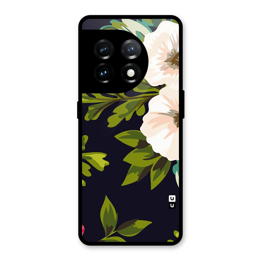 Floral Leaves Glass Back Case for OnePlus 11