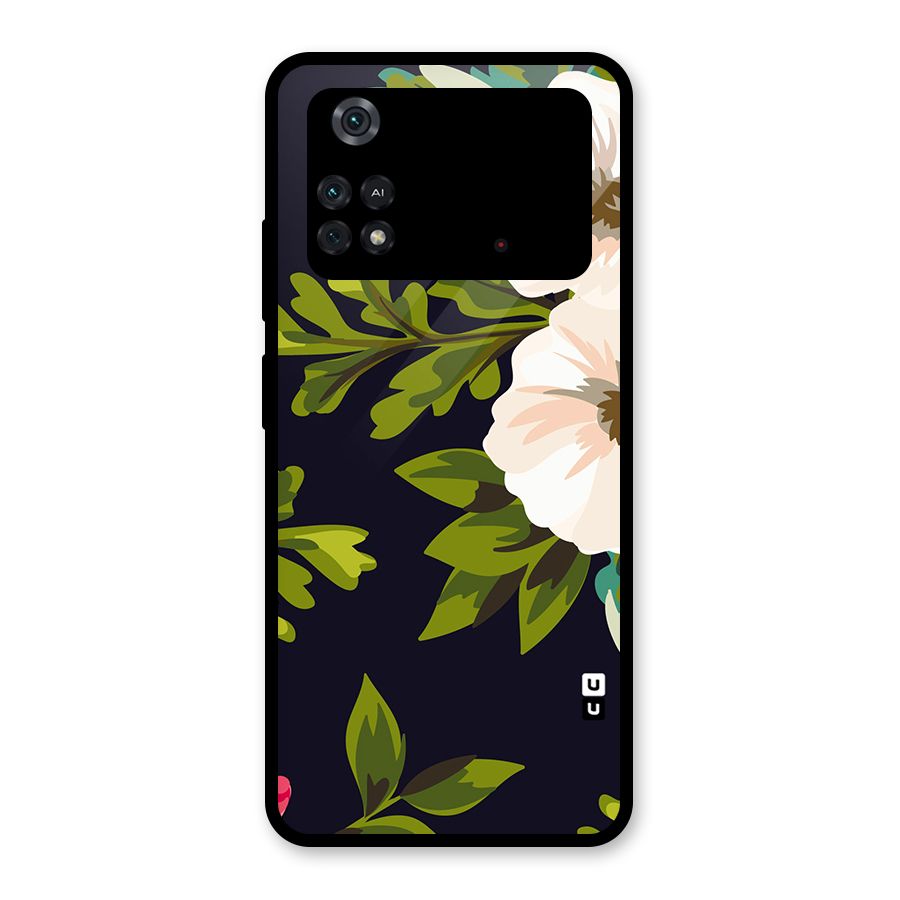 Floral Leaves Glass Back Case for Poco M4 Pro 4G