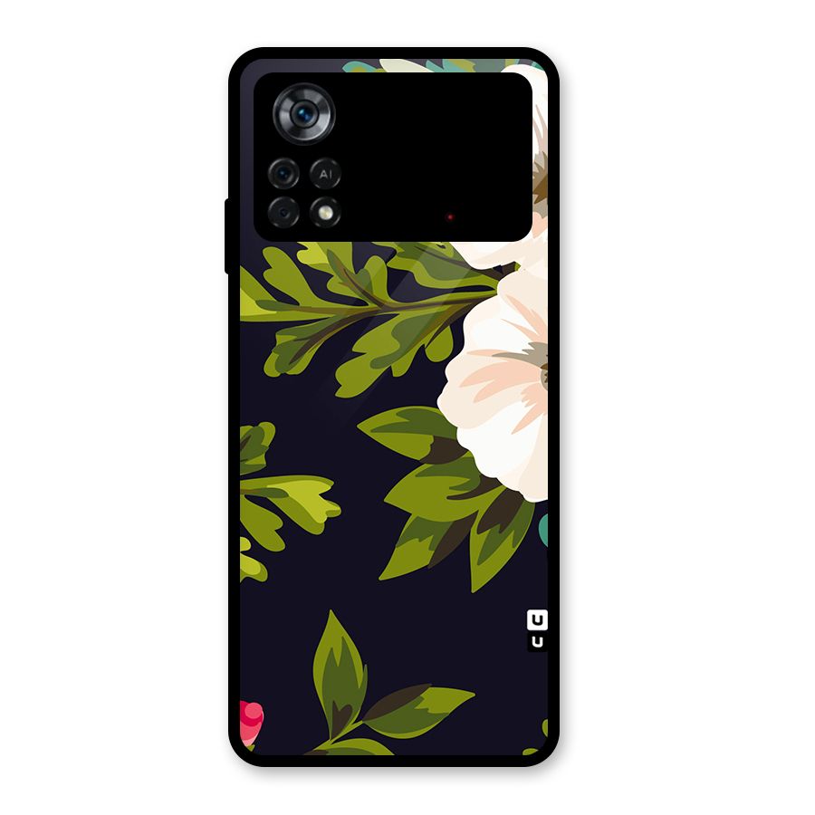 Floral Leaves Glass Back Case for Poco X4 Pro 5G