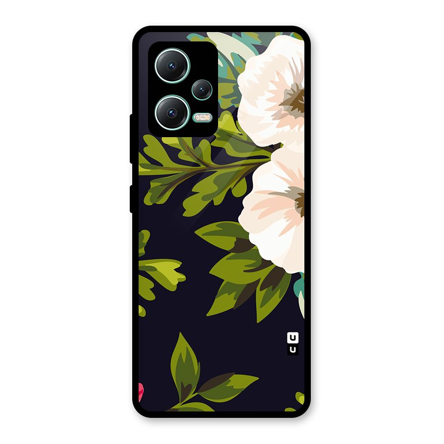 Floral Leaves Glass Back Case for Redmi Note 12 5G