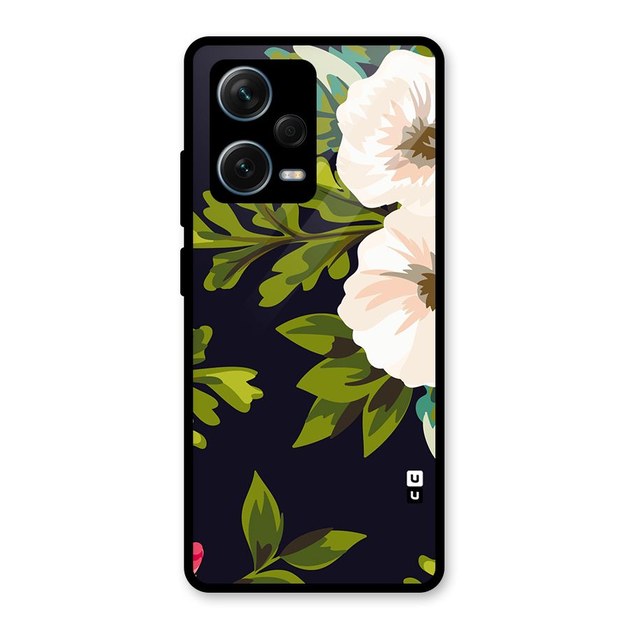 Floral Leaves Glass Back Case for Redmi Note 12 Pro Plus 5G