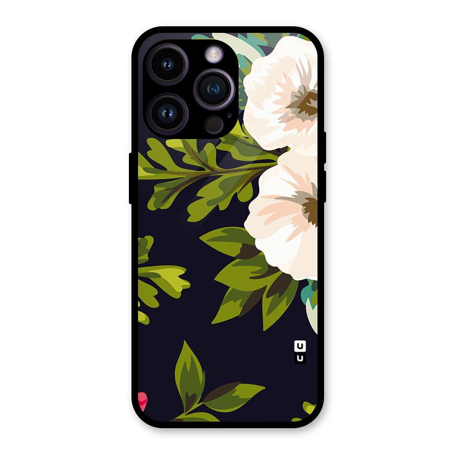 Floral Leaves Glass Back Case for iPhone 14 Pro Max