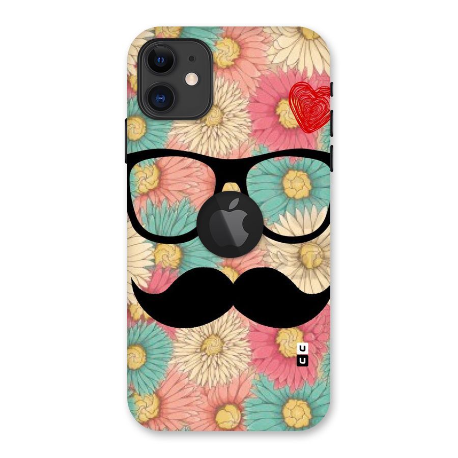 Floral Moustache Back Case for iPhone 11 Logo Cut