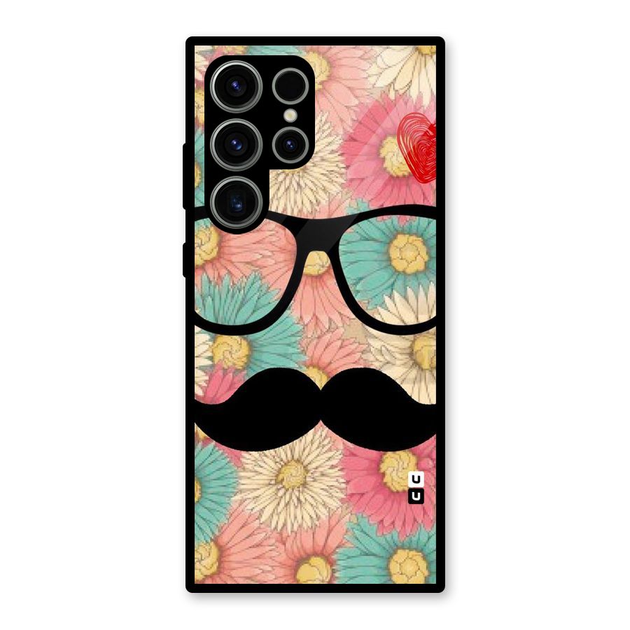 Floral Moustache Glass Back Case for Galaxy S23 Ultra