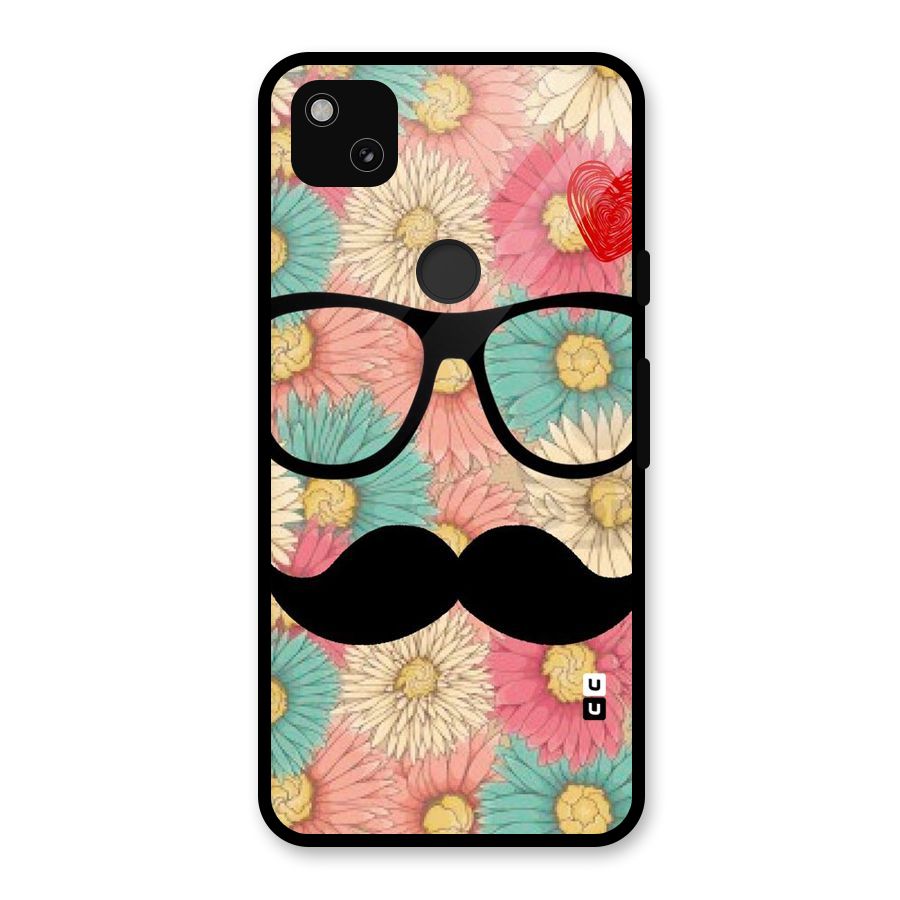 Floral Moustache Glass Back Case for Google Pixel 4a