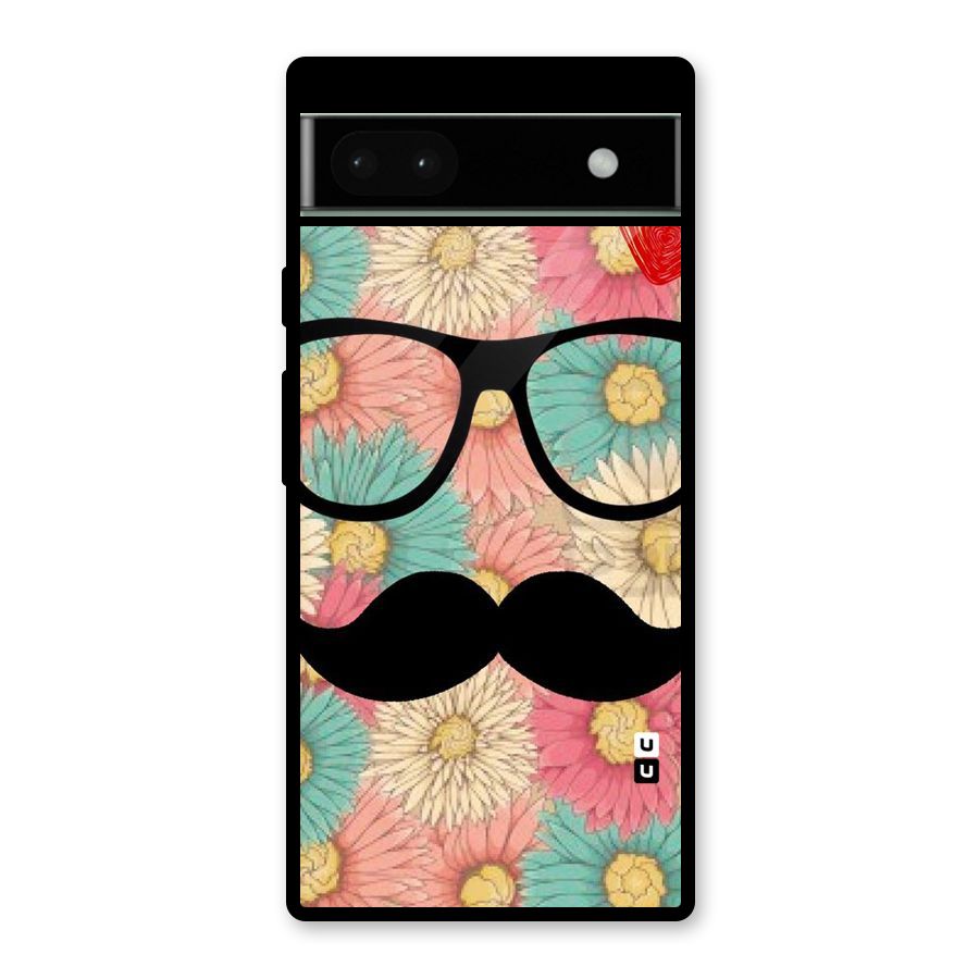 Floral Moustache Glass Back Case for Google Pixel 6a