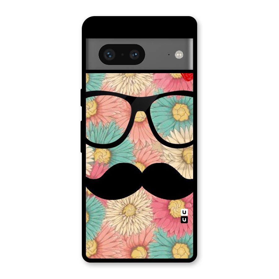 Floral Moustache Glass Back Case for Google Pixel 7