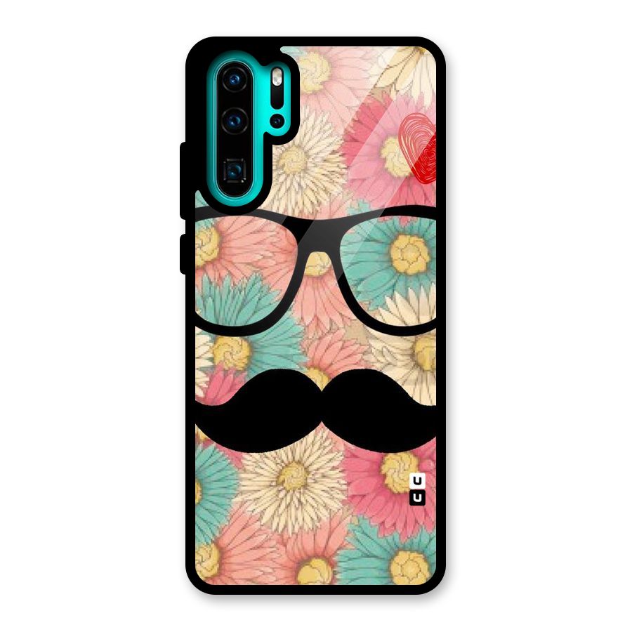 Floral Moustache Glass Back Case for Huawei P30 Pro