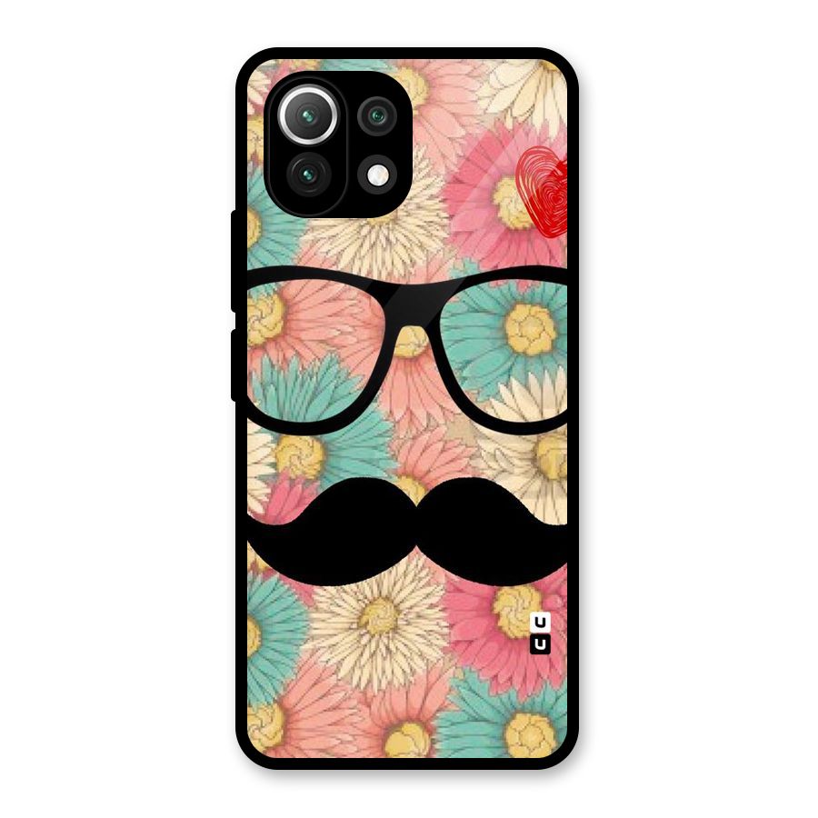 Floral Moustache Glass Back Case for Mi 11 Lite