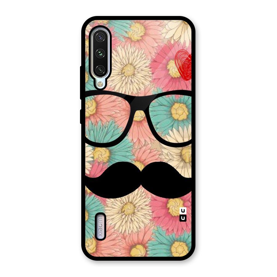 Floral Moustache Glass Back Case for Mi A3
