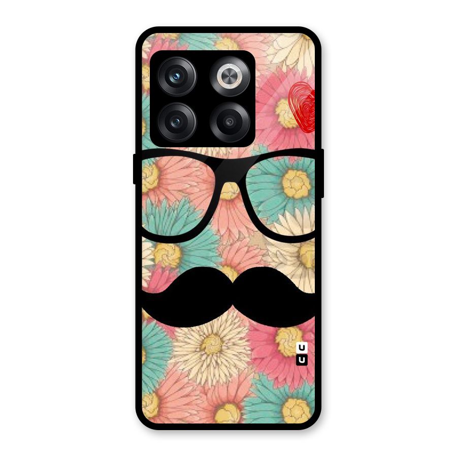 Floral Moustache Glass Back Case for OnePlus 10T