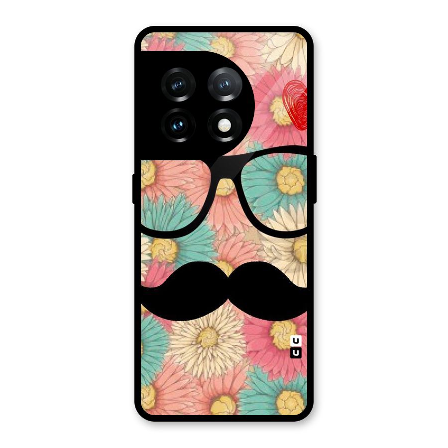 Floral Moustache Glass Back Case for OnePlus 11