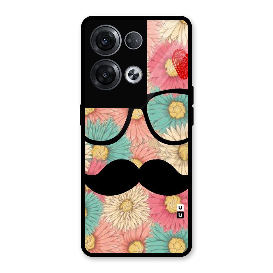 Floral Moustache Glass Back Case for Oppo Reno8 Pro 5G