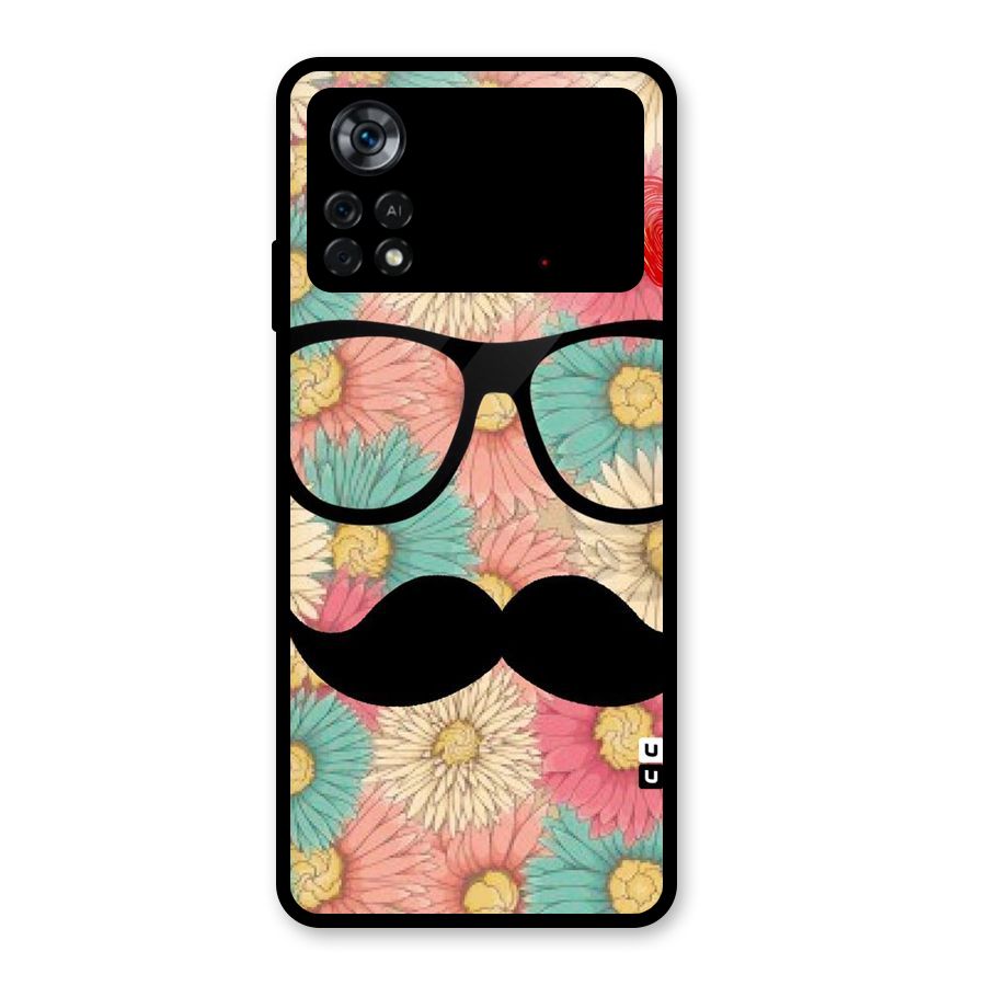 Floral Moustache Glass Back Case for Poco X4 Pro 5G