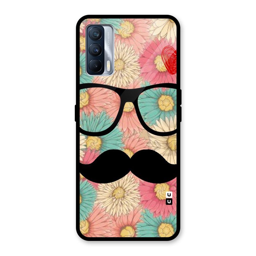 Floral Moustache Glass Back Case for Realme X7
