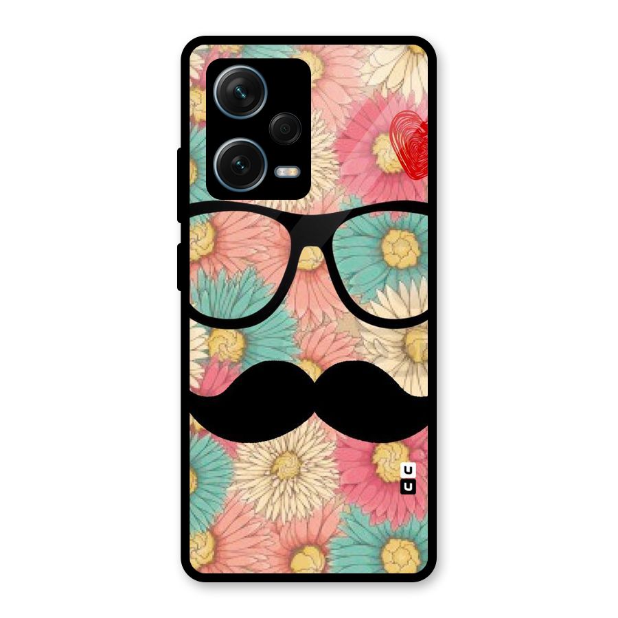 Floral Moustache Glass Back Case for Redmi Note 12 Pro Plus 5G