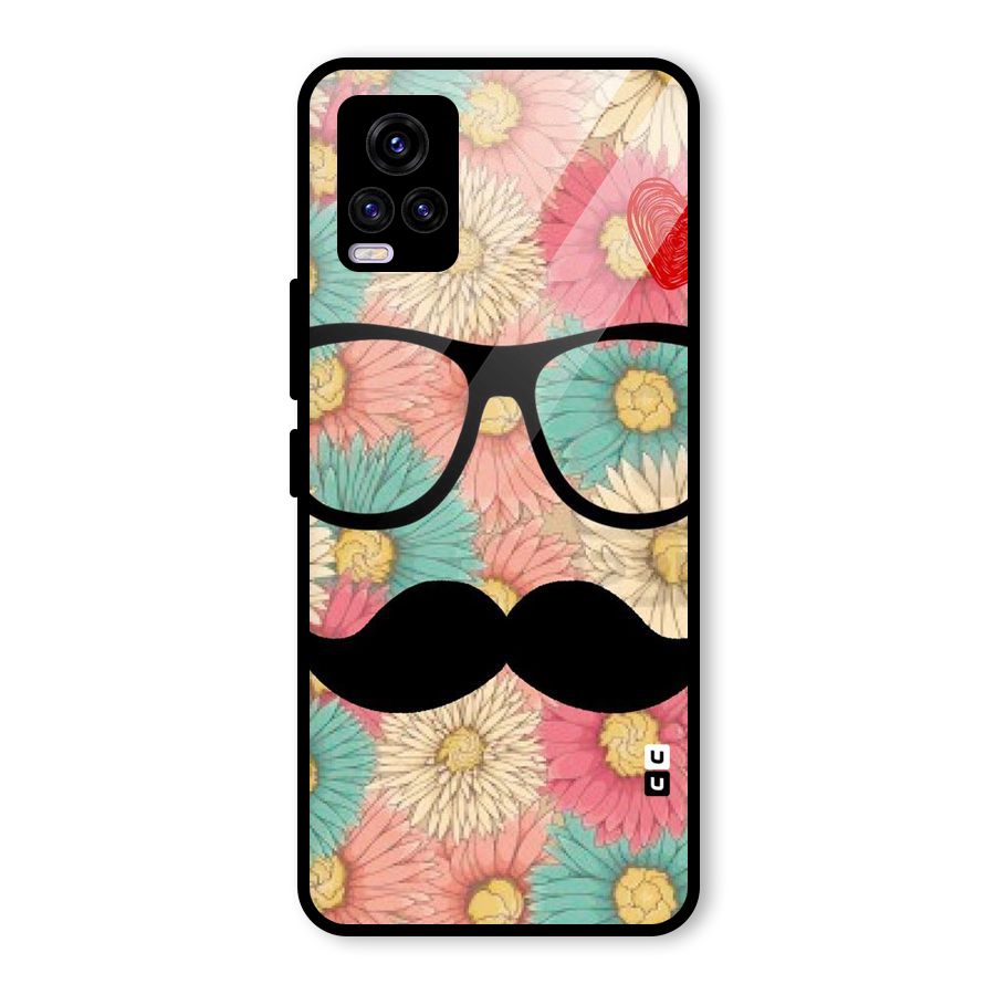 Floral Moustache Glass Back Case for Vivo V20