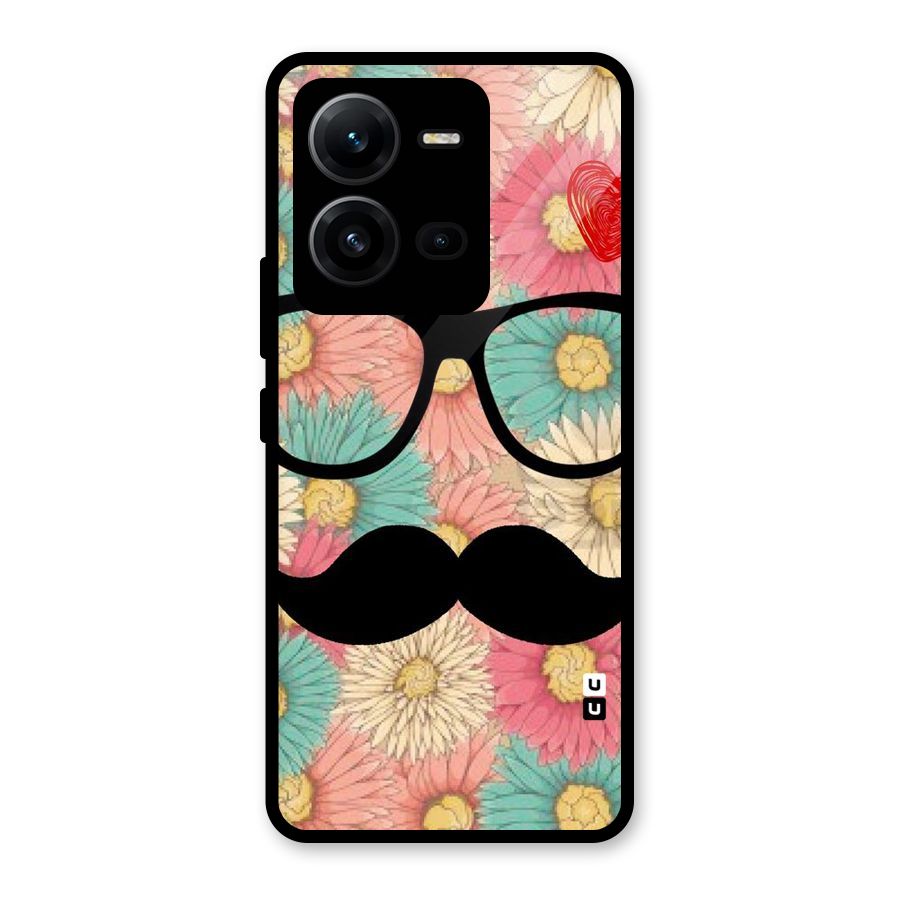 Floral Moustache Glass Back Case for Vivo V25
