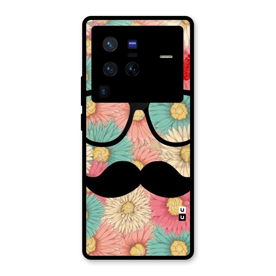 Floral Moustache Glass Back Case for Vivo X80 Pro