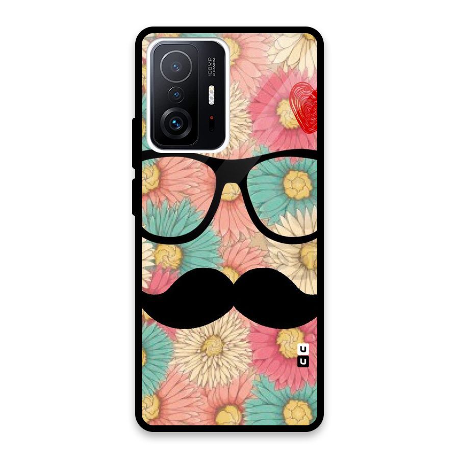 Floral Moustache Glass Back Case for Xiaomi 11T Pro