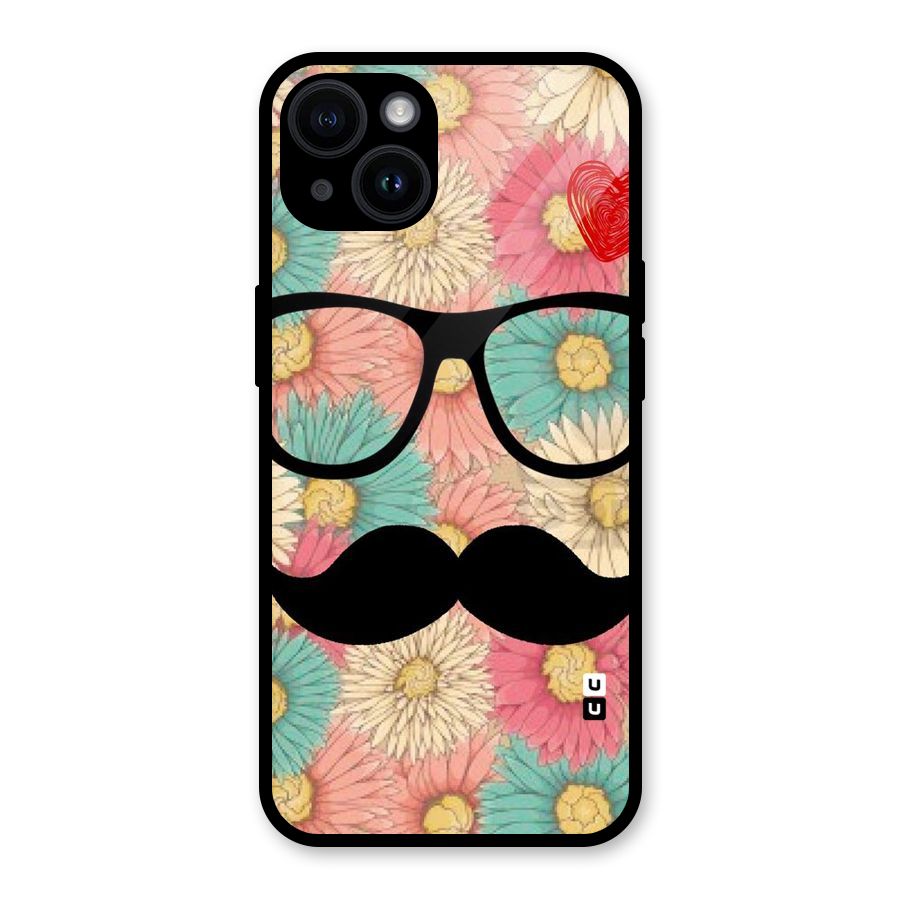 Floral Moustache Glass Back Case for iPhone 14