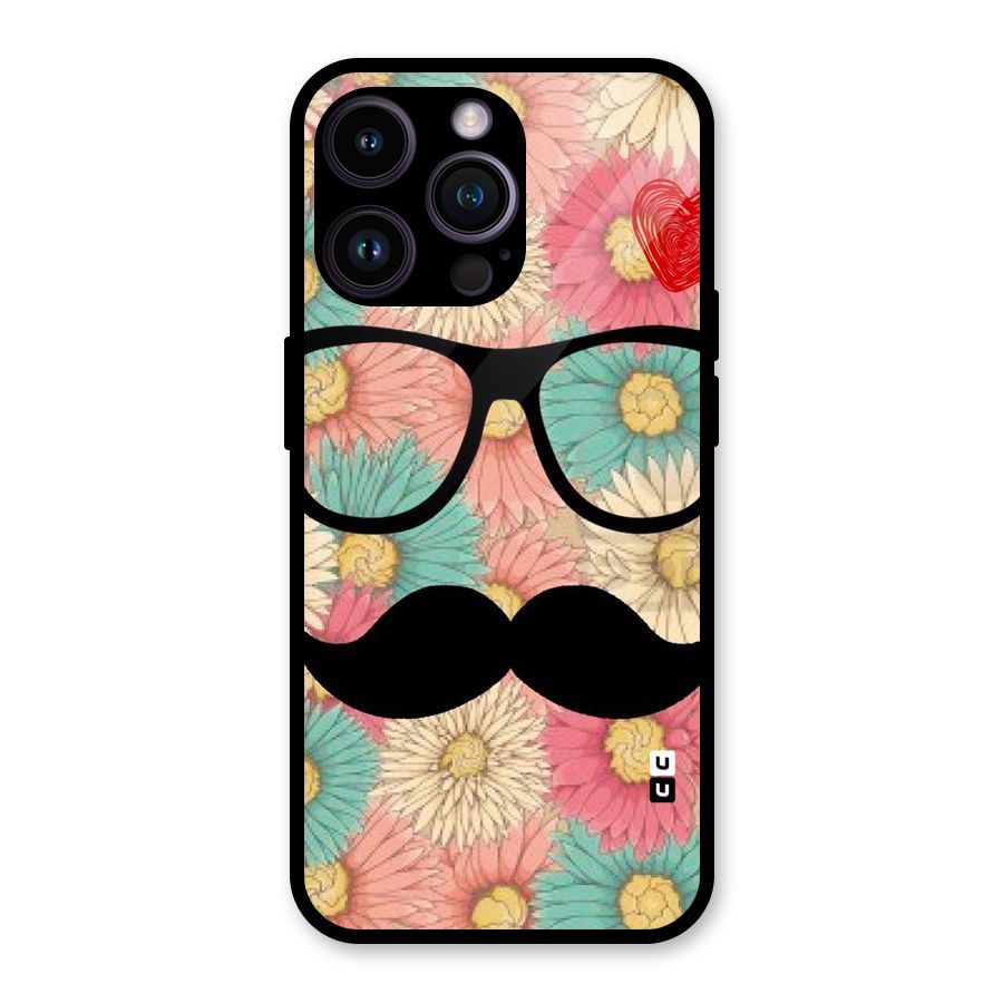 Floral Moustache Glass Back Case for iPhone 14 Pro Max