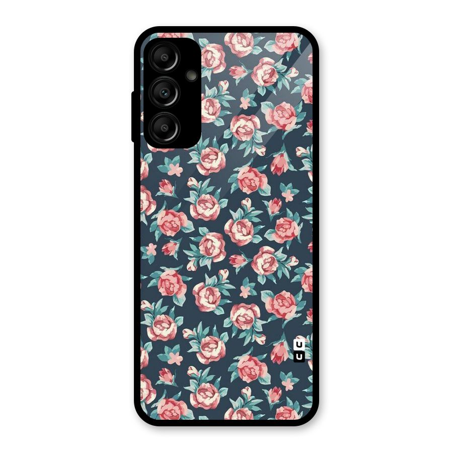 Floral Navy Bloom Glass Back Case for Galaxy A14 5G