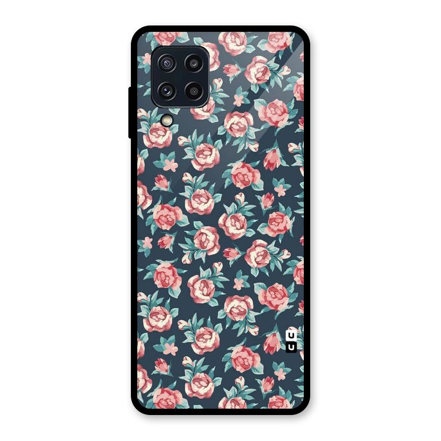 Floral Navy Bloom Glass Back Case for Galaxy M32