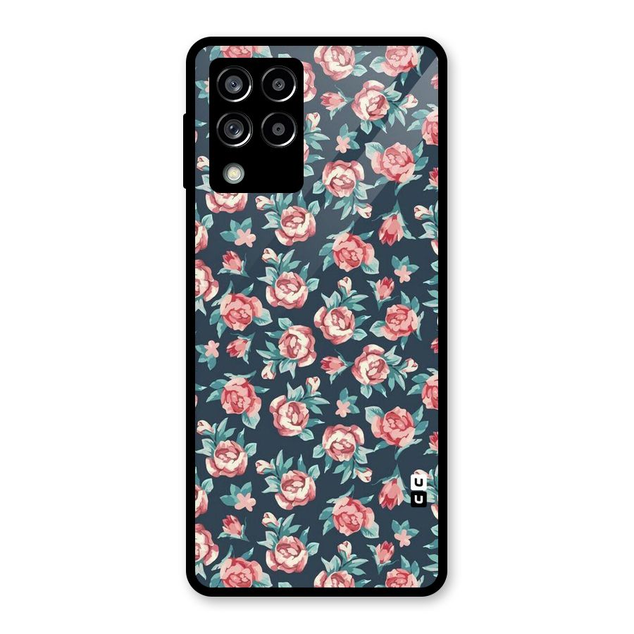 Floral Navy Bloom Glass Back Case for Galaxy M53 5G