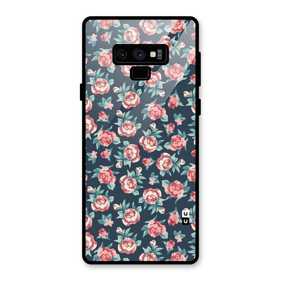 Floral Navy Bloom Glass Back Case for Galaxy Note 9