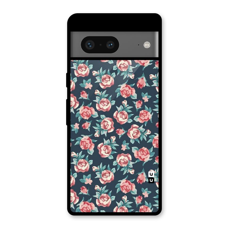 Floral Navy Bloom Glass Back Case for Google Pixel 7