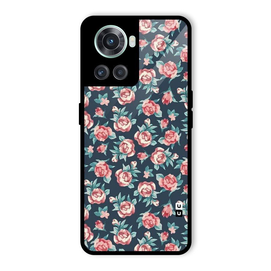 Floral Navy Bloom Glass Back Case for OnePlus 10R