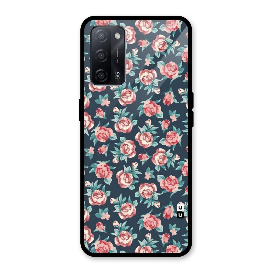 Floral Navy Bloom Glass Back Case for Oppo A53s 5G