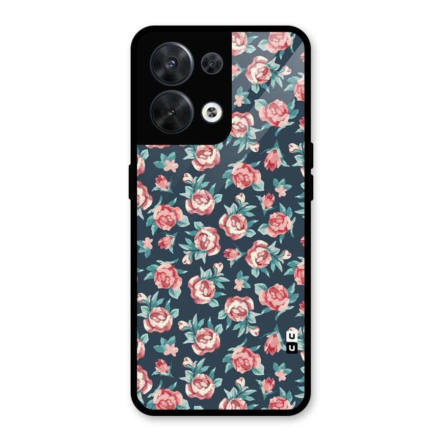 Floral Navy Bloom Glass Back Case for Oppo Reno8 5G
