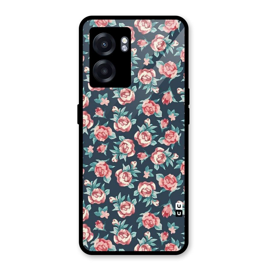 Floral Navy Bloom Glass Back Case for Realme Narzo 50 5G