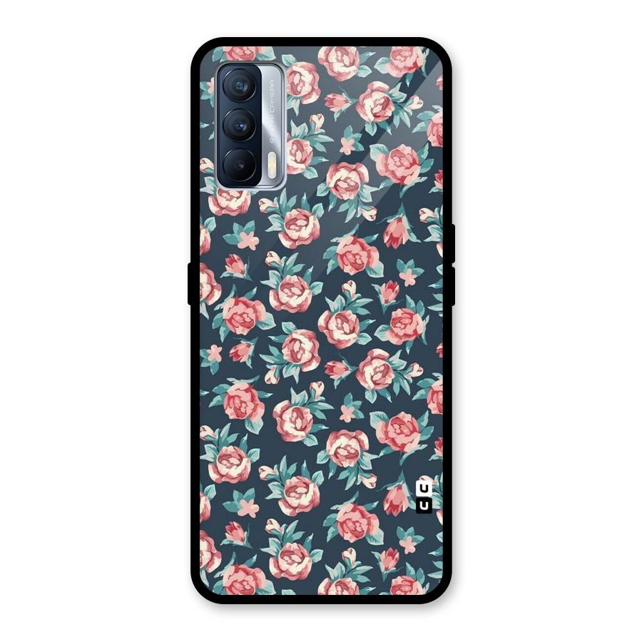 Floral Navy Bloom Glass Back Case for Realme X7